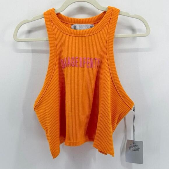 Savage x Fenty Rihanna Orange Essential Heavy Rib Cropped Logo Tank 1X NWT - Picture 3 of 6